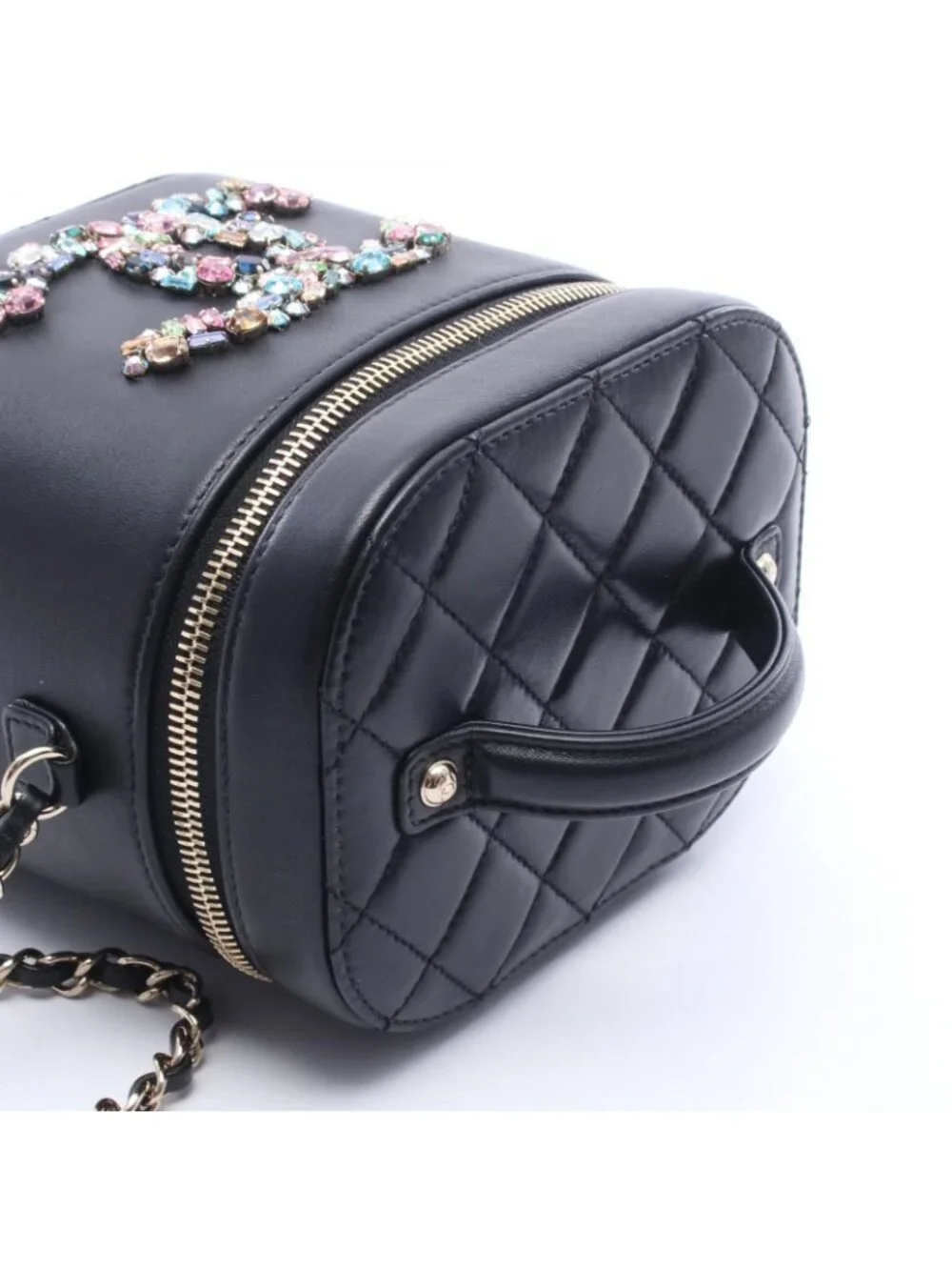 Chanel Shoulder Bag Crystal Mania Quilted CC Logo Vanity 2-Way Black Lambskin